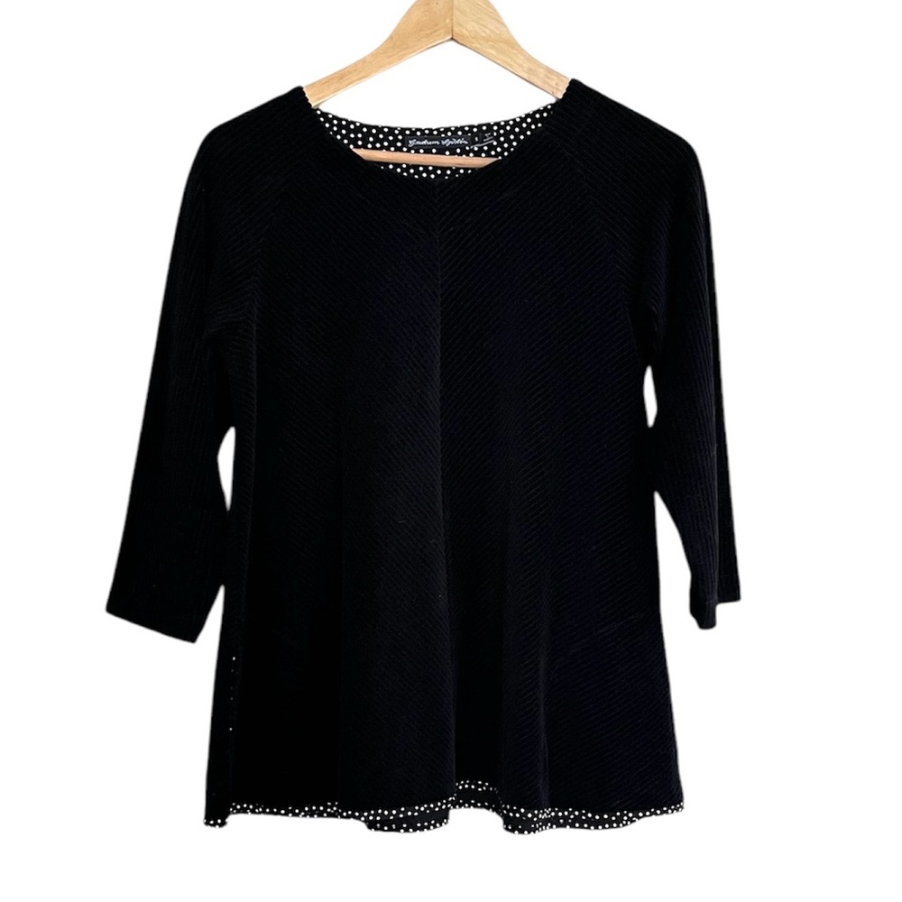 Gundrun Sjoden Black Ribbed Polka Dot Trim Shirt Small